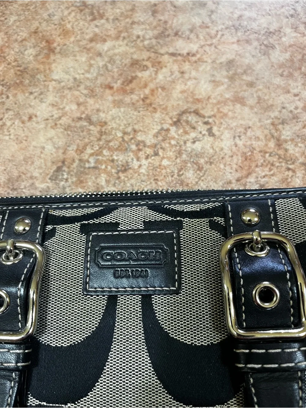Coach Black and Beige Signature Canvas  Wallet